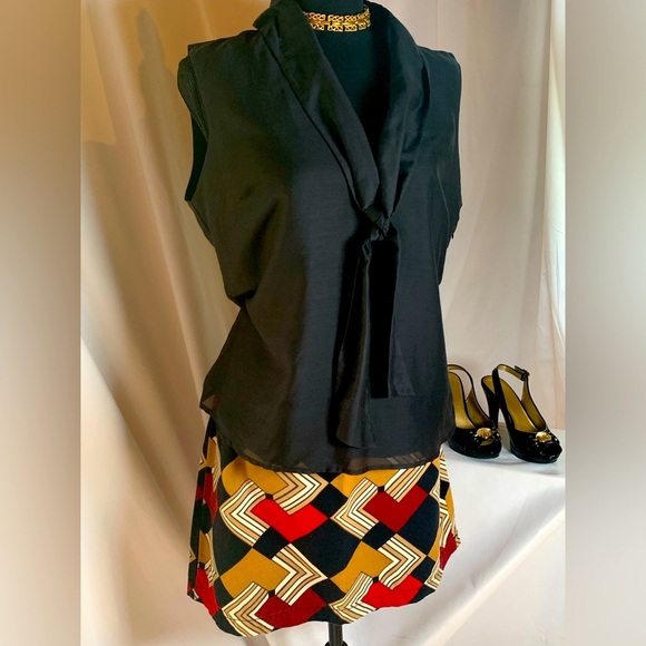 Ann Taylor Loft skirt color block geometric print, size 14 petite - Picture 3 of 12